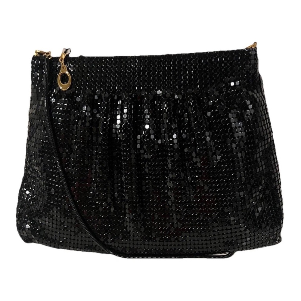 Vintage 70s Authentic Pelle Italia Black Metal Mesh Shiny Evening Shoulder Bag